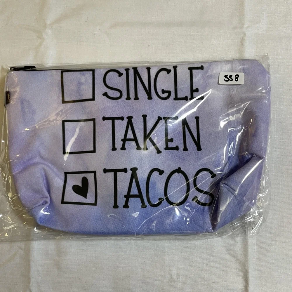 The Pouch Makeup Bag Womens Small Purple Tacos Graphic New Zippered Travel Pouch